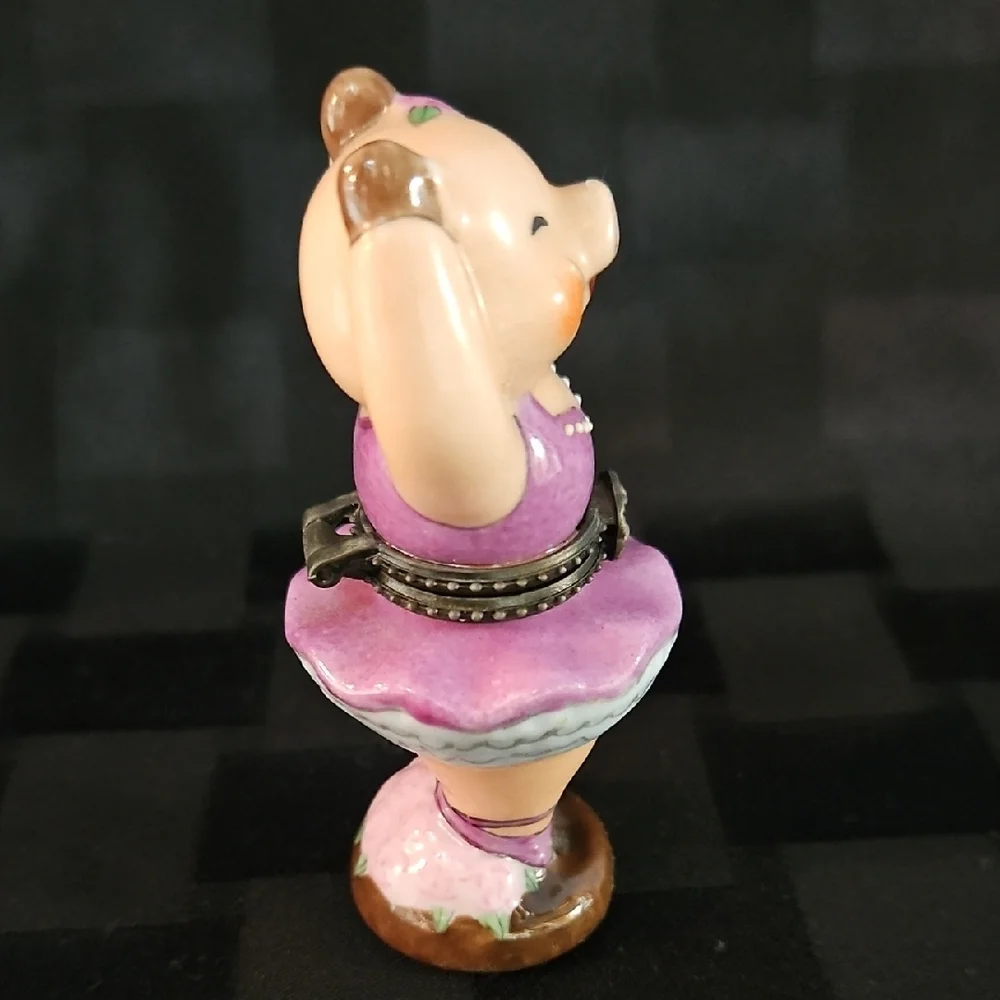 Vintage Pink Pig Ballerina Figurine Trinket Box 1999
